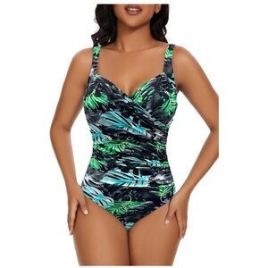 AQUA REGINA One Piece Bathing Suit Ruched Tummy Control Adjustable Swimwear XL